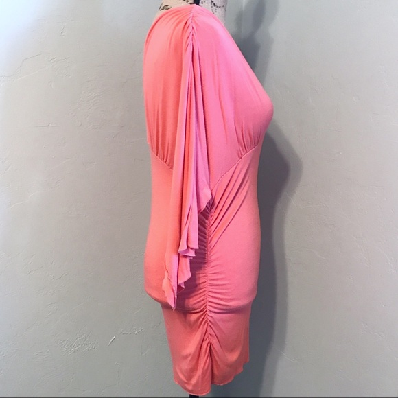 Boston Proper VNeck Coral Cape Sleeve Ruched Tunic - Picture 3 of 7